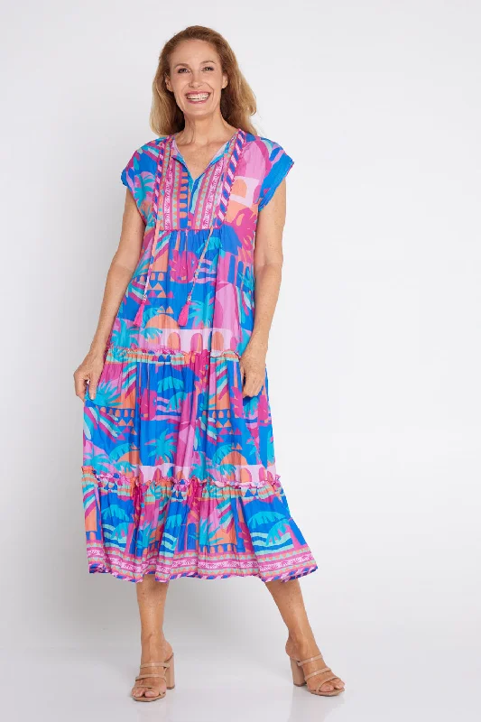 Rowanna Maxi Dress - Bright Royal Fuchsia Fashionable High-Low Maxi Dress