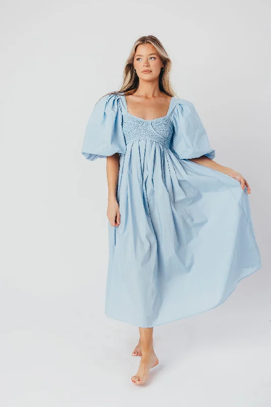 Harlow Maxi Dress in Blue - Bump Friendly Elegant Maxi Dress with Lace