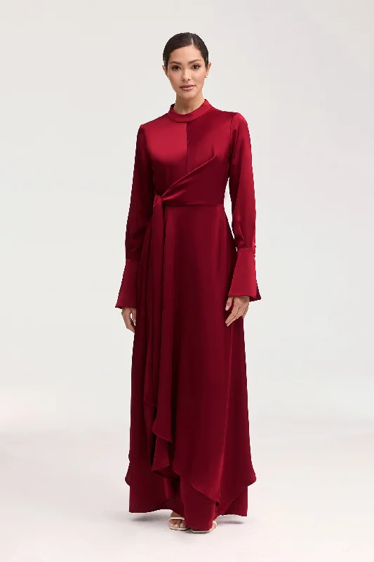 Serena Satin Side Tie Maxi Dress - Burgundy Fashionable Sleeveless Maxi Dress