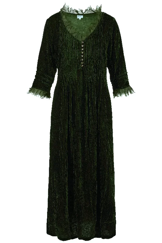 Silk Velvet Annabel Maxi Dress in Forest Green Cozy Ruffle Sleeve Maxi Dress