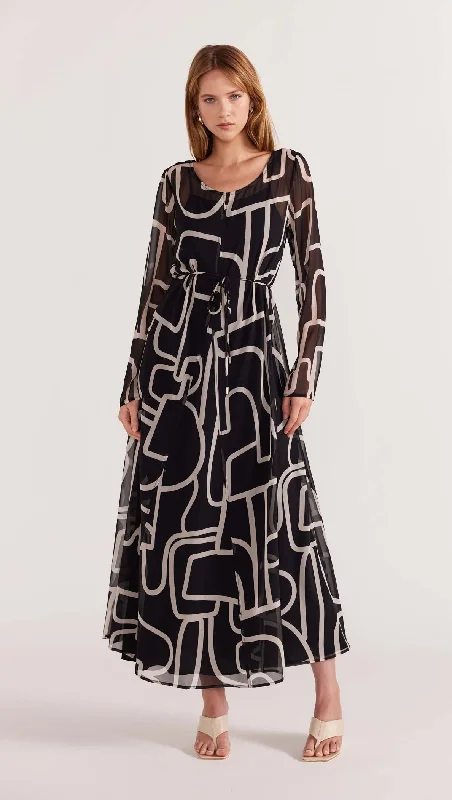 Staple the Label - Vento Maxi Dress in Black/Cream Elegant Silk Maxi Dress