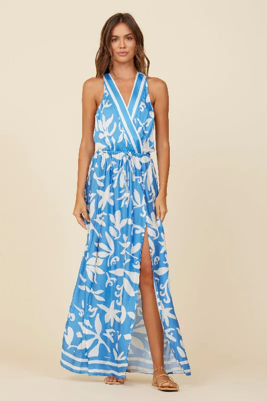 Summer Breeze Printed Satin Maxi Dress Cozy Maxi Dress with Slit