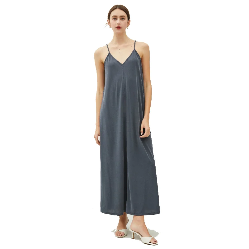 SURFWORLD -  MODAL V-NECK ADJUSTABLE STRAP MAXI DRESS - Charcoal Classic Black Maxi Dress