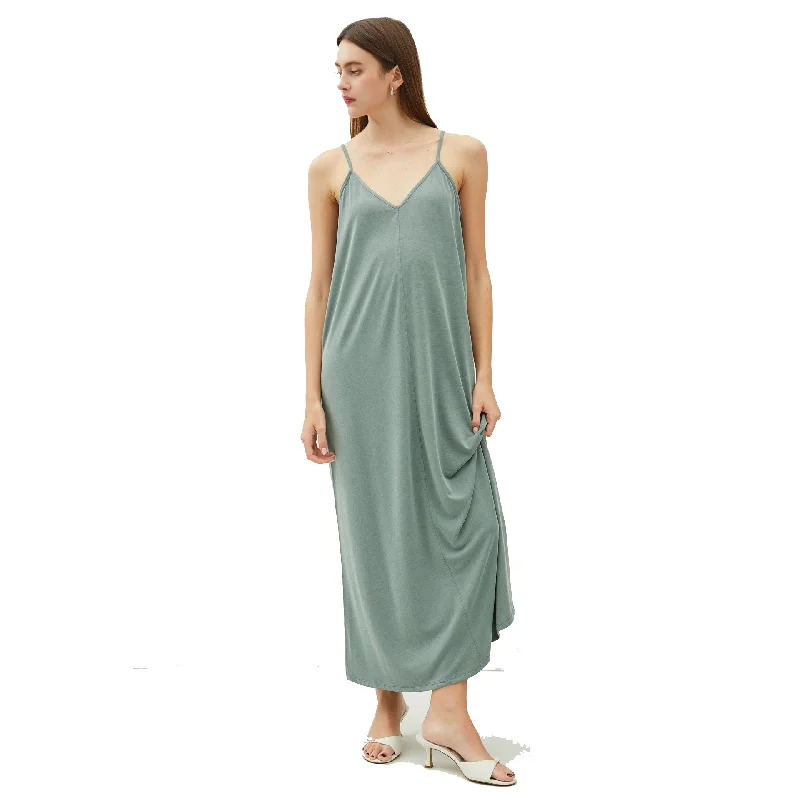 SURF WORLD - MODAL V-NECK ADJUSTABLE STRAP MAXI DRESS - Spruce Green Comfortable T-Shirt Maxi Dress