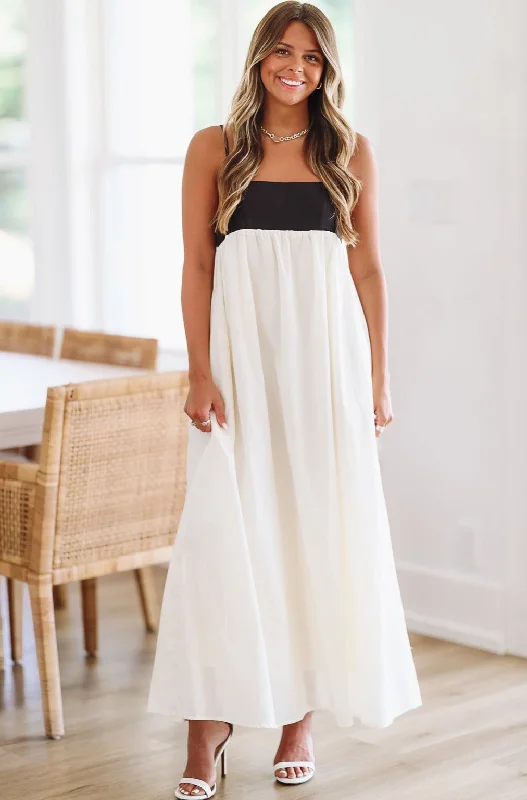 The Way to My Heart Linen Maxi Dress - Cream and Black Elegant Boho Maxi Dress