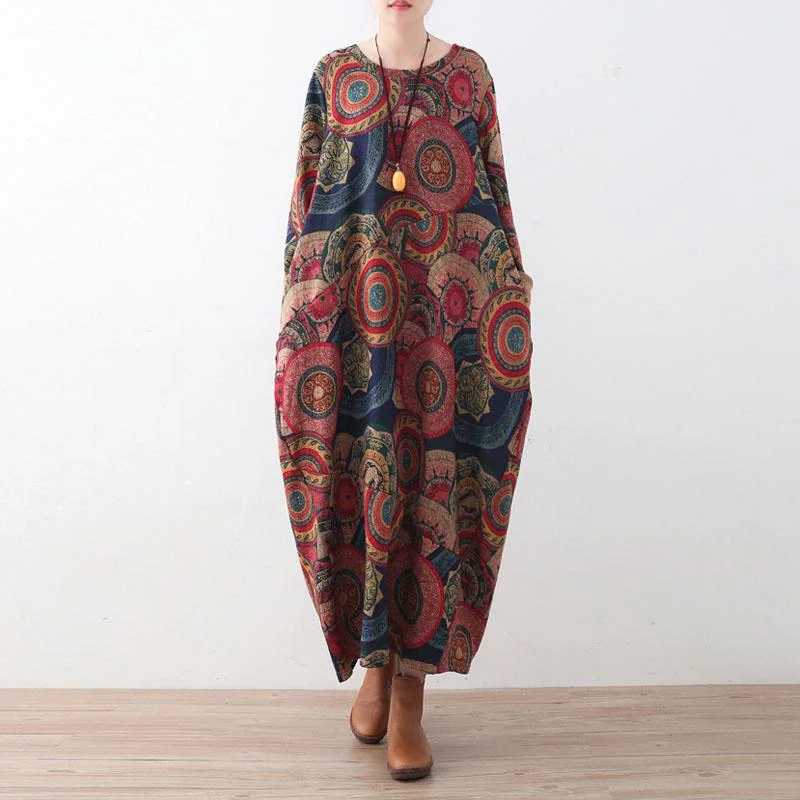 Tibetan Patterns Vintage Maxi Dress Fashionable Button-Down Maxi Dress