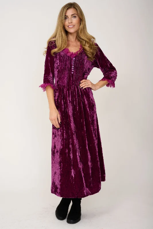 Silk Velvet Annabel Maxi Dress in Fuchsia Fashionable Sleeveless Maxi Dress