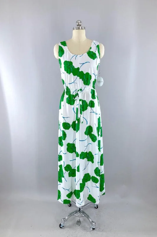 Vintage Preppy Floral Print Maxi Dress Comfortable Maxi Dress with Belt