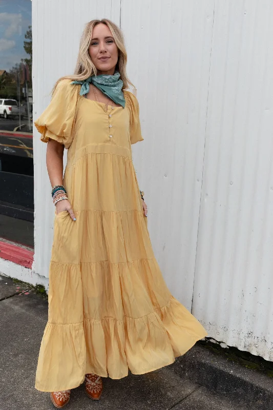 Waimea Tiered Maxi Dress - Mustard Cozy Ribbed Maxi Dress