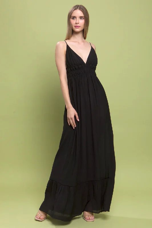 Woven V-Neck Maxi Dress Love Tree 4742 Stylish Maxi Dress with Frills