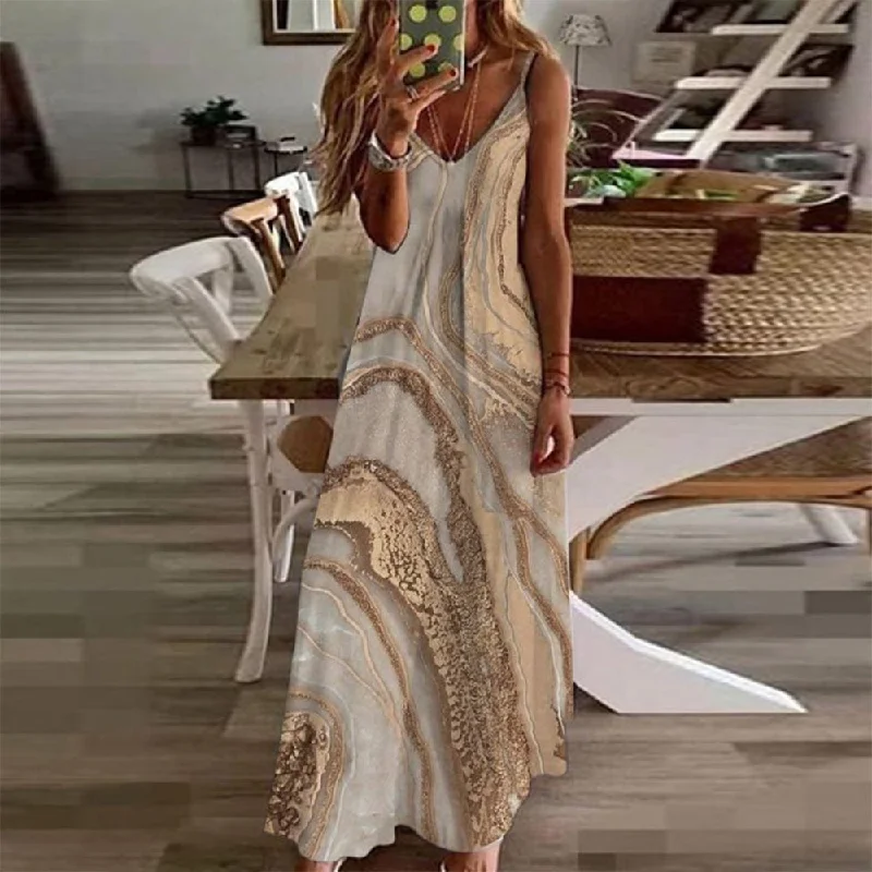 Sun Goddess Golden Marble Beach Sleeveless Maxi Dress Cozy Knitted Maxi Dress