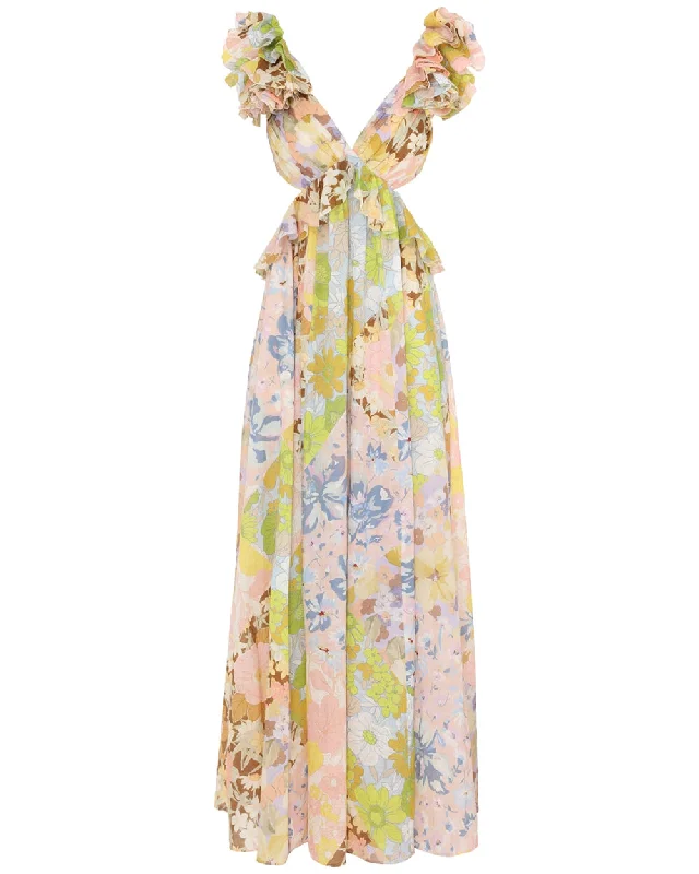 Patch Floral Pop Ruffle Sleeve Maxi Dress Elegant Maxi Dress with Ruffles