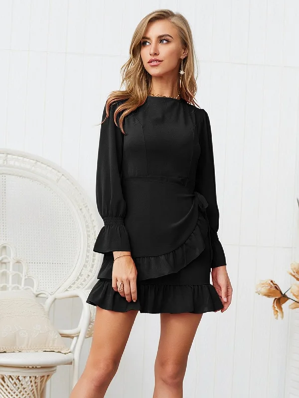 Bell Long Sleeve Ruffle Mini Dress Comfortable Polka Dot Mini Dress