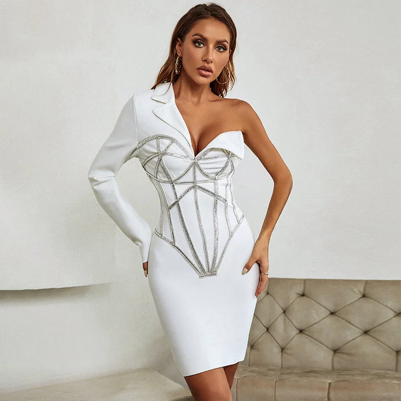 Diamond Beaded V-neck Mini Dress Comfortable Bodycon Mini Dress