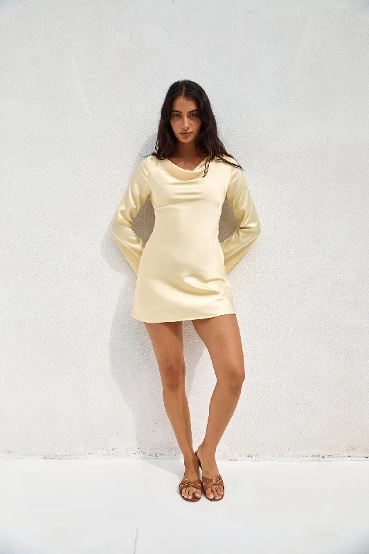 Elegant Evenings Satin Mini Dress Yellow Cozy Jersey Mini Dress