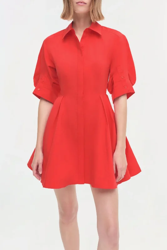 Jazzie Mini Dress | Fiery Red Stylish Puff Sleeve Mini Dress