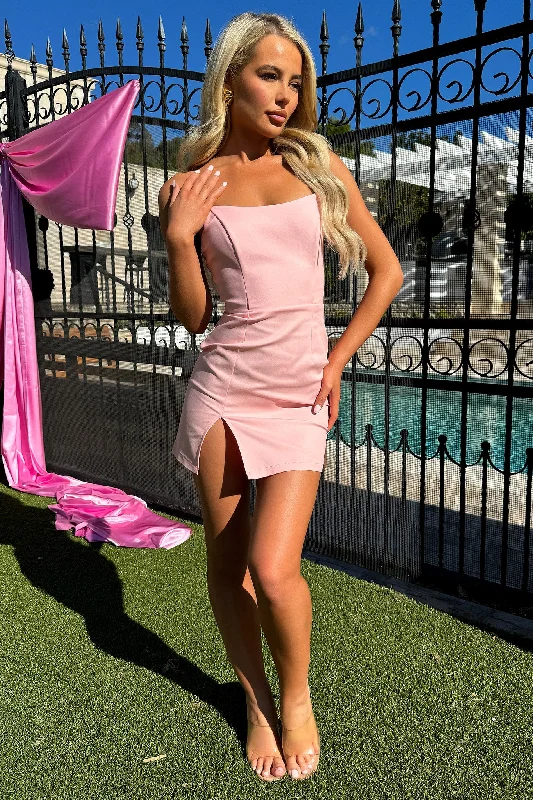 Lane Mini Dress - Baby Pink Trendy A-Line Mini Dress