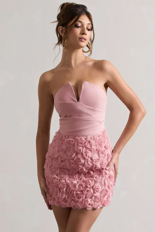 Maya | Blush Pink Floral Mesh Strapless Mini Dress Elegant Sequin Mini Dress