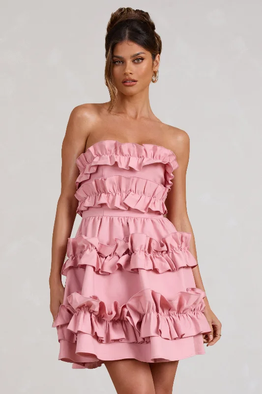 Rosette | Blush Ruffled Bandeau Mini Dress Fashionable Party Mini Dress