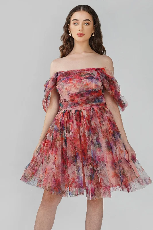 Sydney Mixed Floral Tulle Mini Dress Elegant Velvet Mini Dress