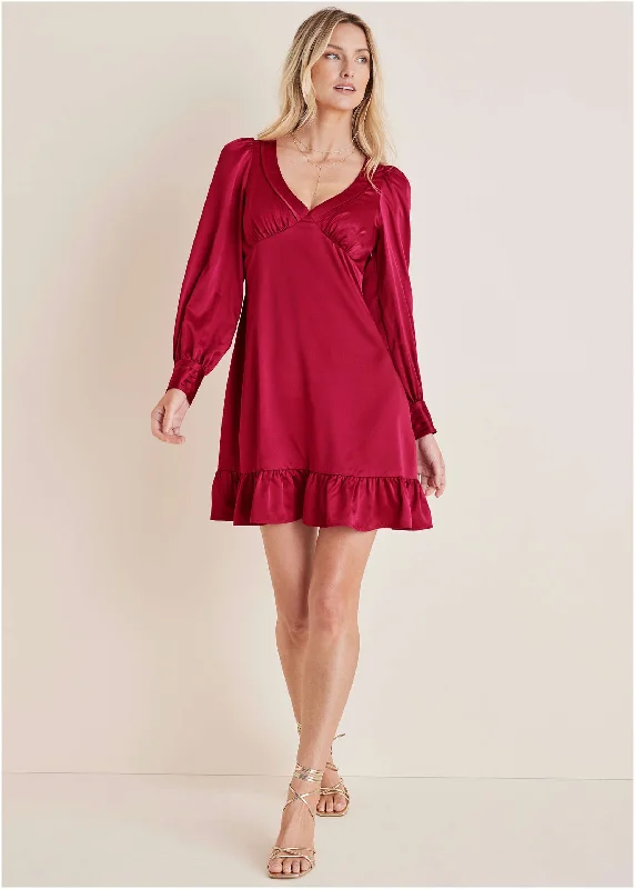 Long Sleeve Mini Dress - Vivacious Trendy Off-Shoulder Dress Mini