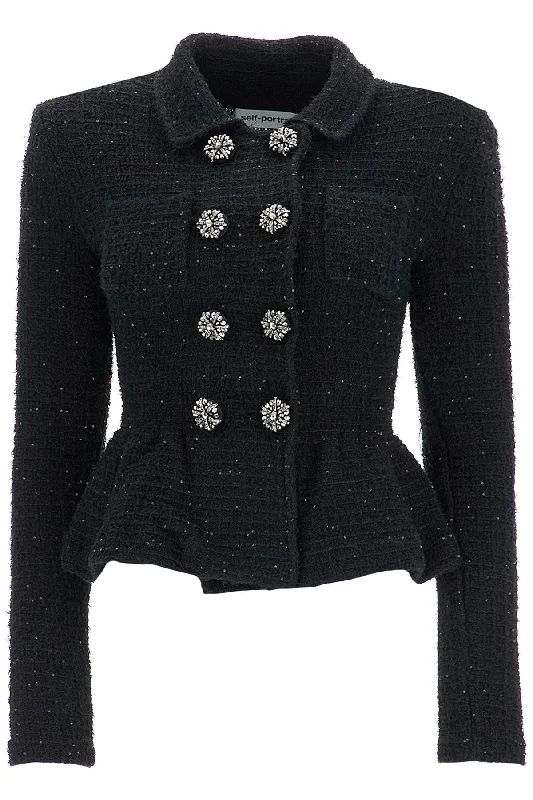 Textured Knit Peplum Jacket  - Black Fitted Jacket Loose Jacket Oversized Jacket