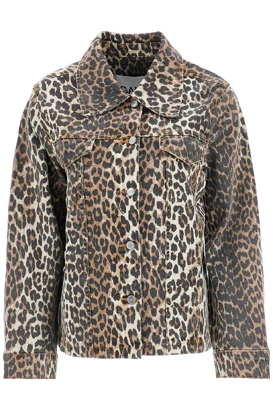 "leopard Print Denim Jacket"  - Brown Tailored Jacket Straight Jacket A-Line Jacket