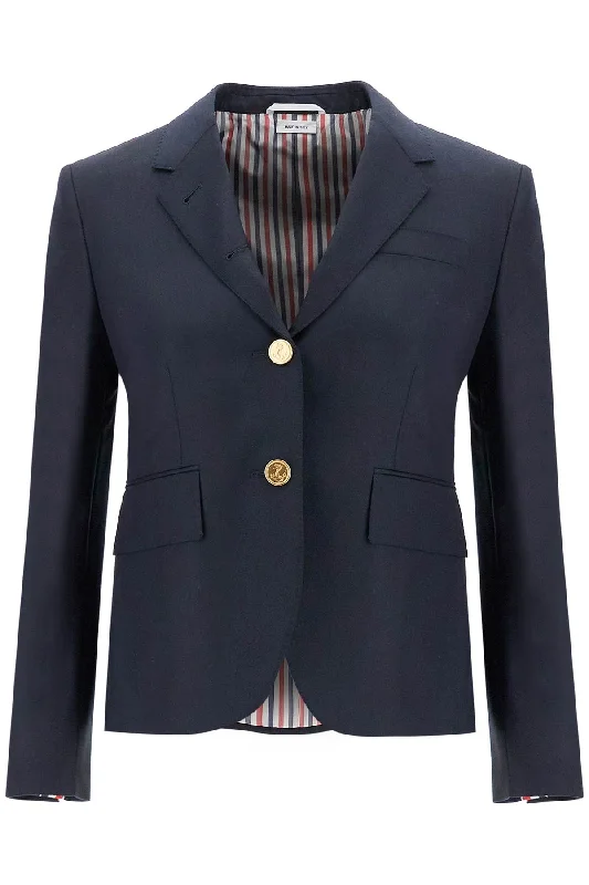 Single-breasted Cropped Jacket In 120's Wool  - Blue Front Pockets Side Pockets Patch Pockets