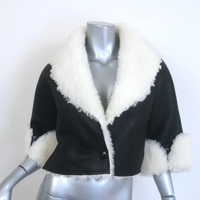 Alaia Shearling-Trimmed Leather Cropped Jacket Black Size 36 Toggled Jacket Drawstring Jacket Belted Jacket