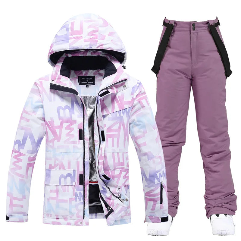 ARCTIC QUEEN -Women-Ski-Suit-Winterproof-Jacket-Pants Zippered Front Buttoned Front Snap Front