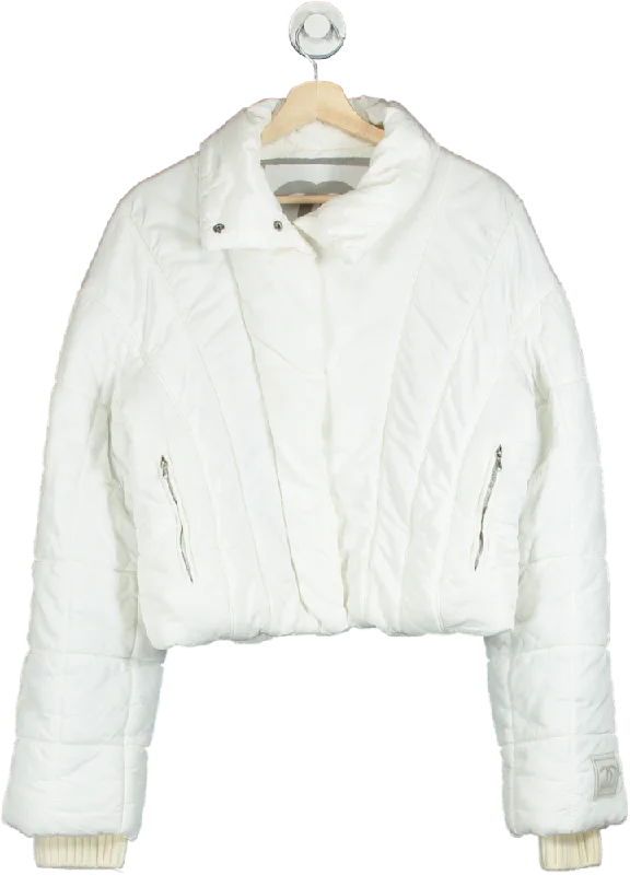 Chanel White Quilted Sportline Logo Sleeve Jacket UK 14 Jacket Blazer Coat