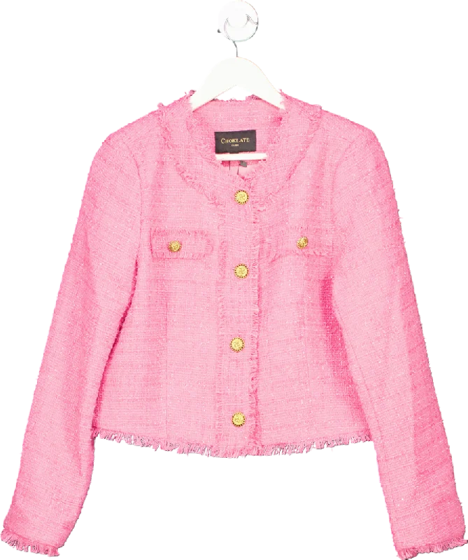 Chocklate Paris Choklate Paris Womens Pink Tweed Long Sleeve Button Front Cropped Jacket UK 14 Mesh Jacket Canvas Jacket Denim Jacket