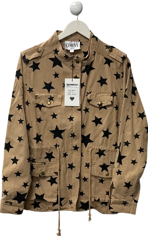 Ciminy Paris Beige Star Printed Jacket UK L Oversized Jacket Tailored Jacket Straight Jacket