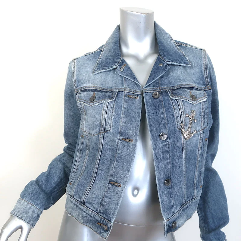 Dolce & Gabbana Anchor-Embroidered Jean Jacket Blue Denim Size 46 Wool Jacket Cashmere Jacket Tweed Jacket