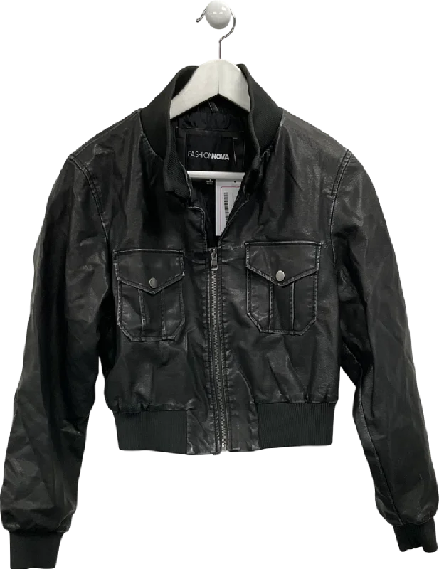 Fashion Nova Black Faux Leather Biker Jacket UK S Corduroy Jacket Velvet Jacket Brocade Jacket