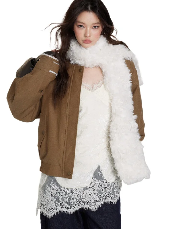 Fur Collar Two-Way Fuzzy Baseball Jacket Faux Fur Fabric Real Fur Fabric Shearling Fabric