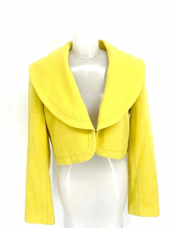 harve benard Women's Yellow Crop Wool Blend Size 12 Jacket Notch Collar Jacket Peter Pan Collar Jacket Cowl Neck Jacket