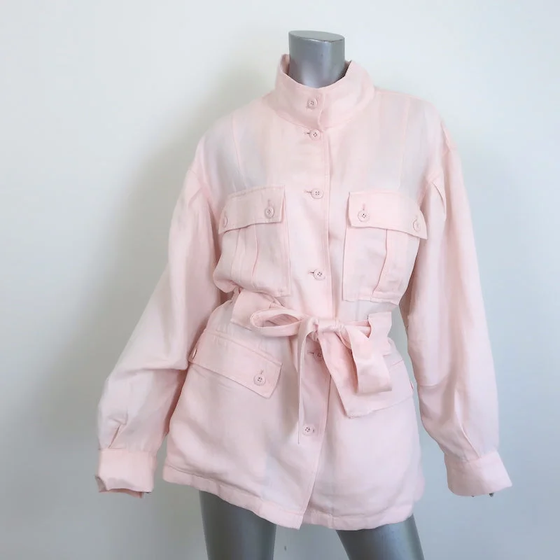 Joie Sirena Belted Utility Jacket Pink Linen-Blend Size Large Knit Jacket Woven Jacket Fleece Jacket