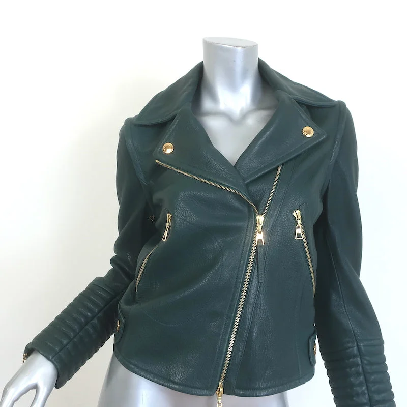 Louis Vuitton Convertible Biker Jacket Vest Emerald Leather Size 36 One-Shoulder Jacket Off-the-Shoulder Jacket Asymmetrical Jacket