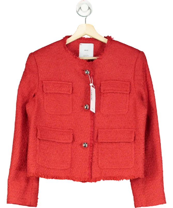 MANGO Red Tweed Jacket With Pockets UK L Mesh Jacket Canvas Jacket Denim Jacket