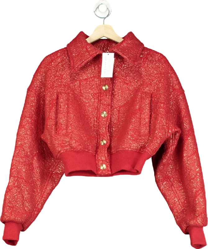 Mariam Al Sibai Red Textured Cropped Bomber Jacket UK XS/S Tailored Jacket Straight Jacket A-Line Jacket