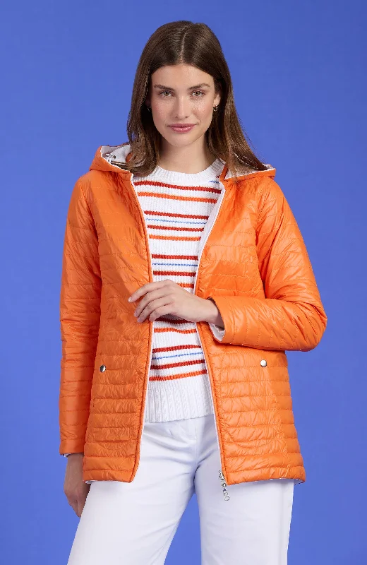 Martha Reversible Puffer Jacket - Mandarin Orange Herringbone Jacket Checkered Jacket Solid Jacket