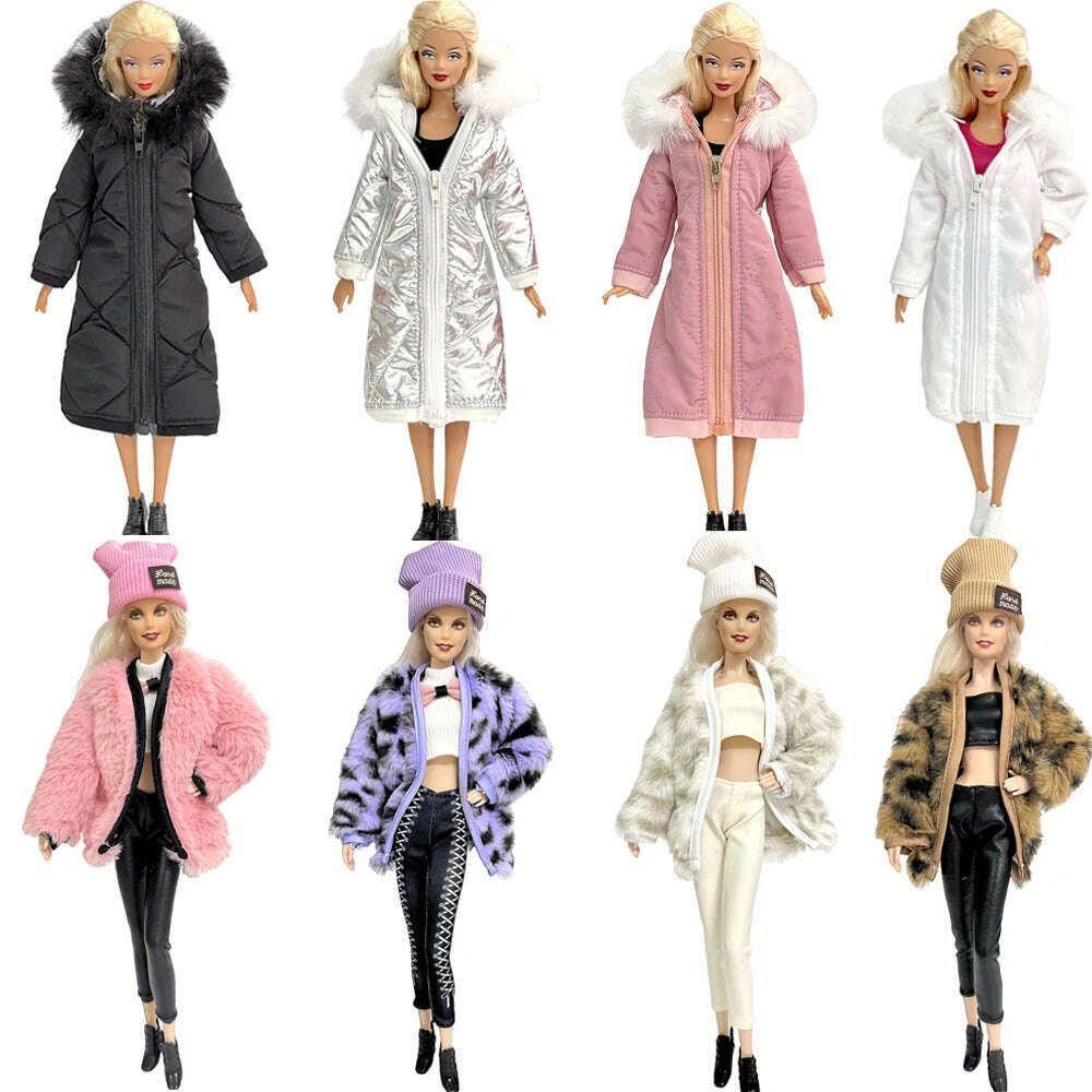 NK 1 Pcs Fashion Coat for Barbie Doll Cotton Jacket Winter Dress Long Clothes Fur Coat For 1/6 BJD Doll Accessories Toy JJ Chenille Jacket Brocade Jacket Lace Jacket