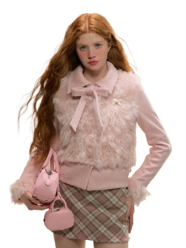 Pink Faux Fur Two-Piece Short Jacket Cotton Fabric Linen Fabric Terry Fabric