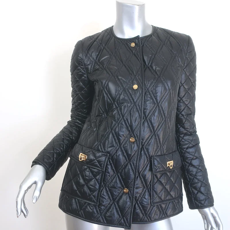 Salvatore Ferragamo Puffer Jacket Black Size 40 Print Jacket Jacquard Jacket Patchwork Jacket