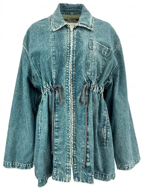 Song For The Mute Gathered Jacket in Washed Denim Satin Jacket Silk Jacket Chiffon Jacket