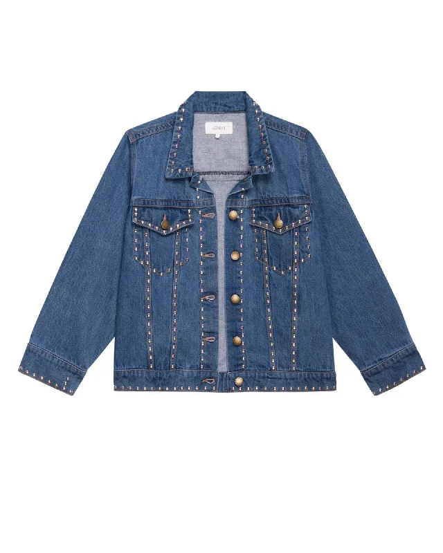 The Great Studded Denim Jacket. in Electric Blue Wash Bomber Jacket Anorak Windbreaker