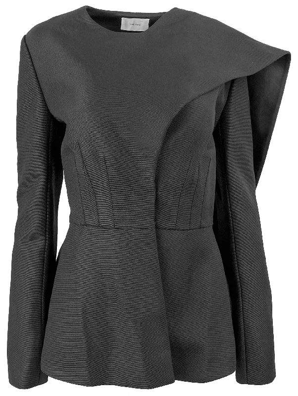 The Row Faye Jacket in Black Stand-Up Collar Roll-Neck Collar Turtle Neck