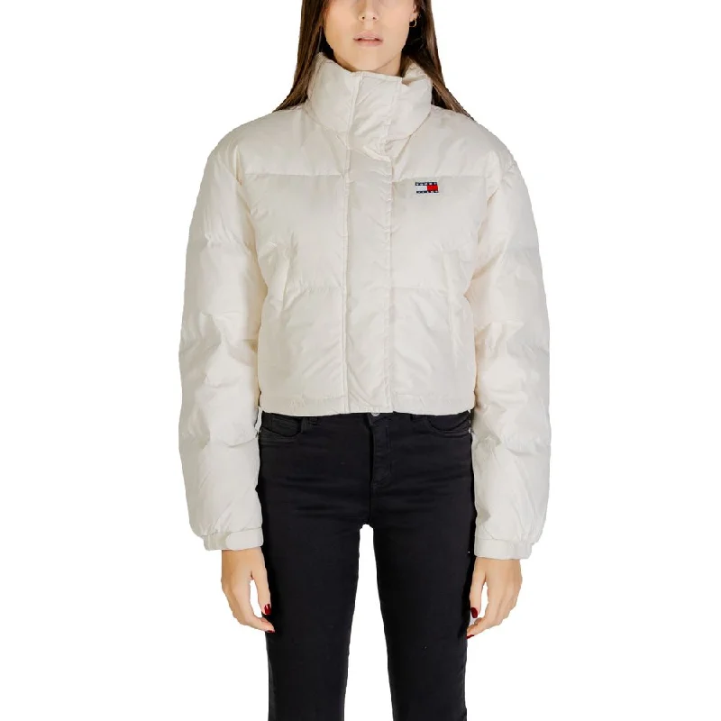 Tommy Hilfiger Jeans Cream Recycled Polyester Jackets & Coat Notch Collar Peter Pan Collar Cowl Neck