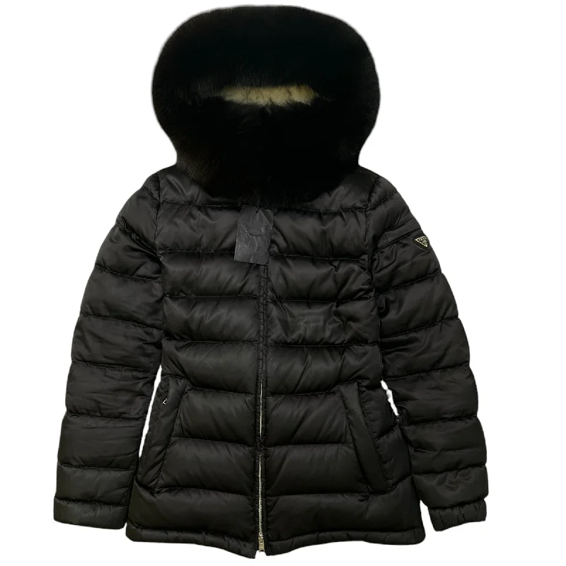 Women's Plaque Logo Down Jacket Black Size IT 38 / UK 6 Faux Fur Jacket Real Fur Jacket Shearling Jacket